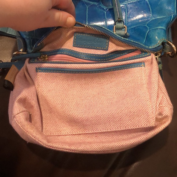 DOONEY BOURKE Electric Blue Croc Embossed Leather Top Handle Crossbody Bag - Picture 13 of 16